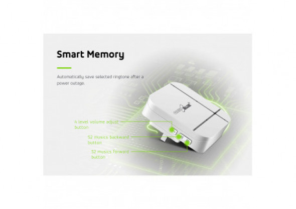 Dzwonek bezprzewodowy kinetyczny bezbateryjny ECO 52 melodie biały GreenBlue GB210 zasięg 150m, 230V IP44