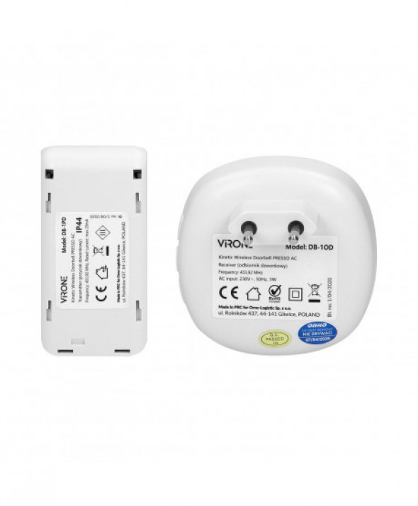 Dzwonek bezprzewodowy PRESSO AC z przyciskiem kinetycznym, learning system, 36 dźwięków