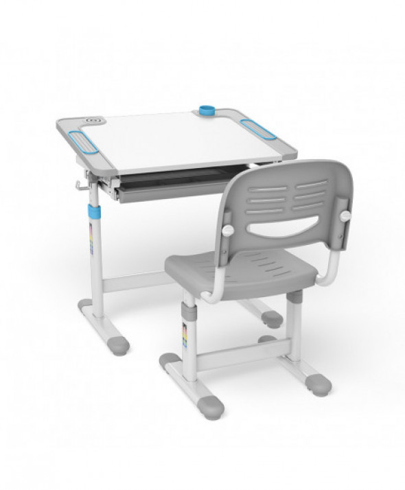 Ergonomiczne biurko dla dzieci z ręczną regulacją wysokości oraz krzesłem Ergo Office, niebieskie, max 75kg, ER-418