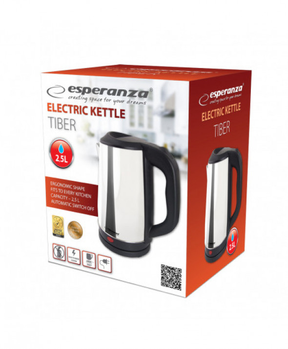 ESPERANZA CZAJNIK ELEKTRYCZNY TIBER 2.5 L SREBRNY BŁYSZCZĄCY EKK036S