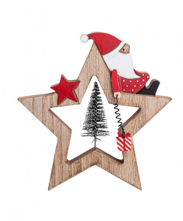 FIGURKA DREWNIANA GWIAZDKA Z MIKOŁAJEM 20X19X2 CM