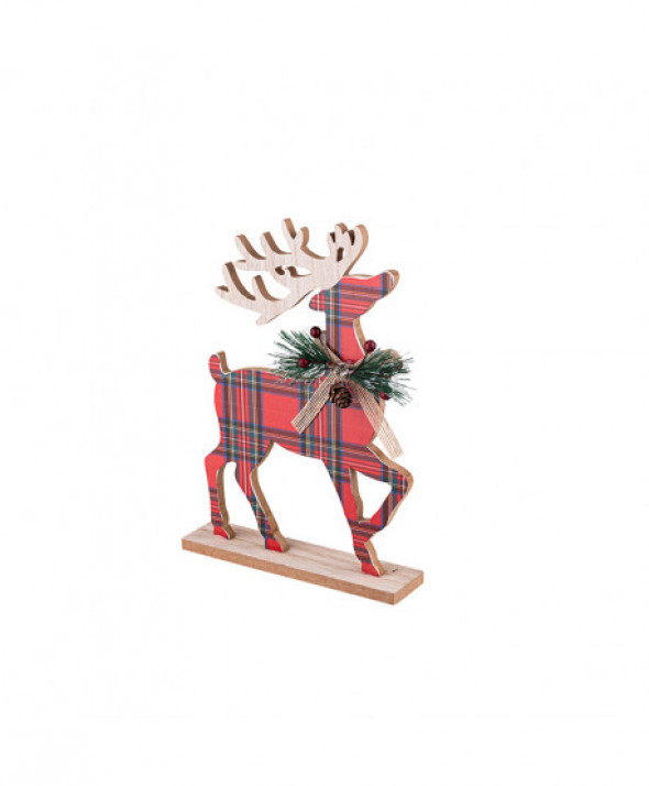 FIGURKA DREWNIANA RENIFER WYKOŃCZONA TKANINĄ 18X4X25 CM