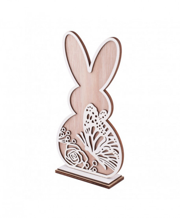 FIGURKA DREWNIANA ZAJĄC Z BIAŁĄ DEKORACJĄ 12,5X4,5X23 CM