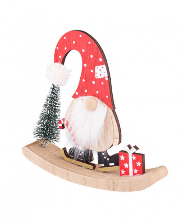 Figurka / ozdoba / dekoracja świąteczna drewniana Skrzat 14,5 cm