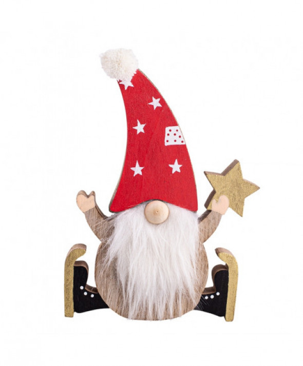 Figurka / ozdoba / dekoracja świąteczna drewniana Skrzat 16,5 cm