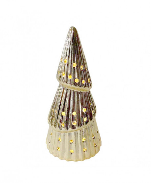 FIGURKA PORCELANOWA CHOINKA OŚWIETLENIE LED ZŁOTA 8X8X15 CM