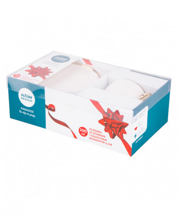 Filiżanka do kawy i herbaty porcelanowa ze spodkiem i talerzykiem deserowym Paradise