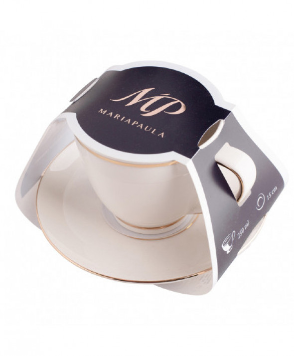 Filiżanka do kawy i herbaty ze spodkiem porcelana MariaPaula Nova Ecru Złota Linia 250 ml (w opasce)