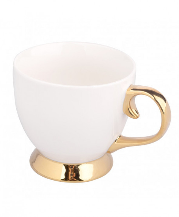 Filiżanka porcelanowa Jumbo na stopce Aurora Gold Kremowa 400 ml