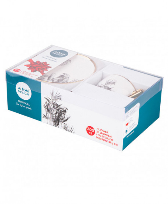 Filiżanka porcelanowa ze spodkiem i talerzykiem deserowym Paradise Tropical