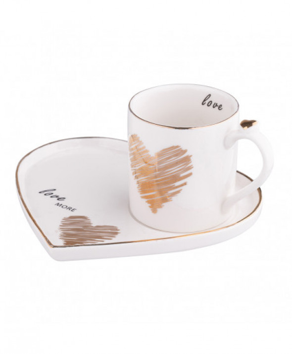 Filiżanka porcelanowa ze spodkiem w kształcie serca 120 ml