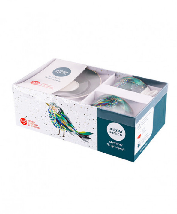 Filiżanki porcelanowe ze spodkiem Mystery Ptak 200 ml, komplet 2 szt.