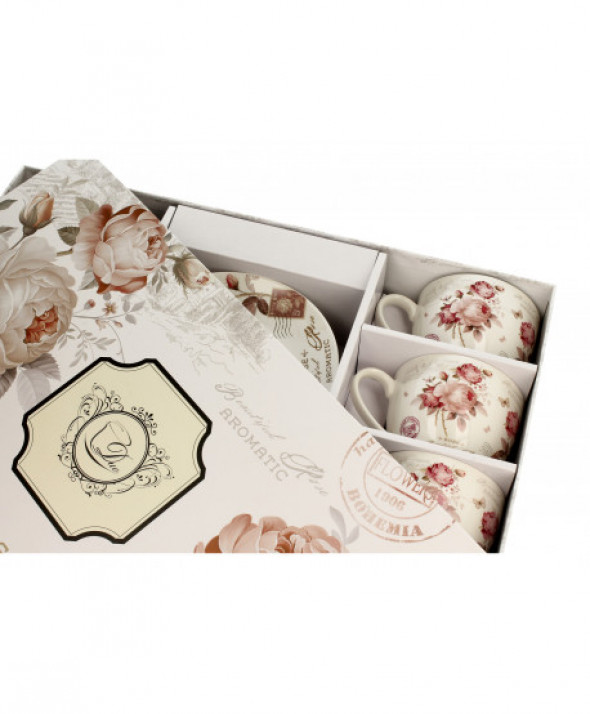 Filiżanki ze spodkami 250 ml komplet 6 szt. SECESJA