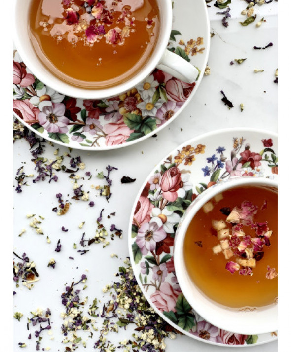 Filiżanki ze spodkami 280 ml komplet 2 szt VINTAGE FLOWERS WHITE