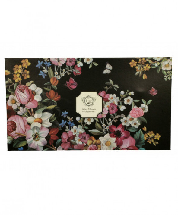 Filiżanki ze spodkami 280 ml komplet 6 szt VINTAGE FLOWERS BLACK