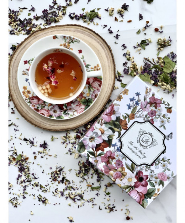 Filiżanki ze spodkami 280 ml komplet 6 szt VINTAGE FLOWERS WHITE