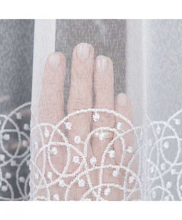 Firanka biała haftowana pasowa 010077 wys. 160 cm.