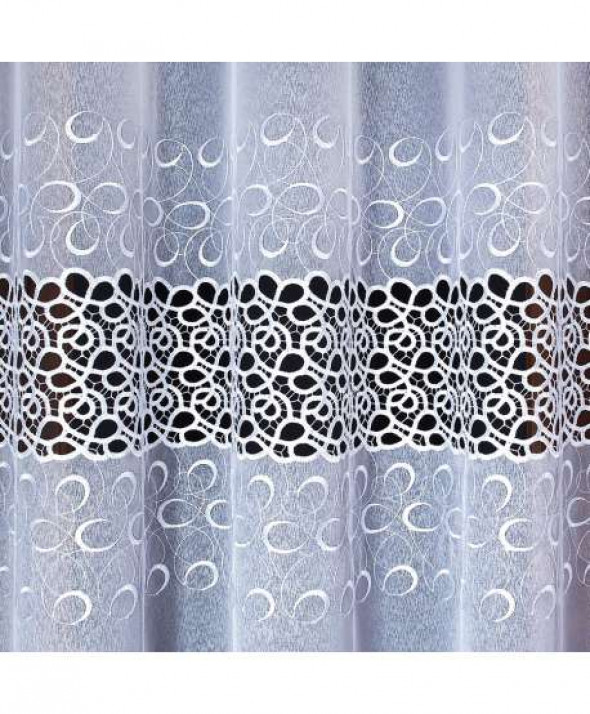 Firanka biała z aplikacją na markizecie pasowa 007849 175 cm.