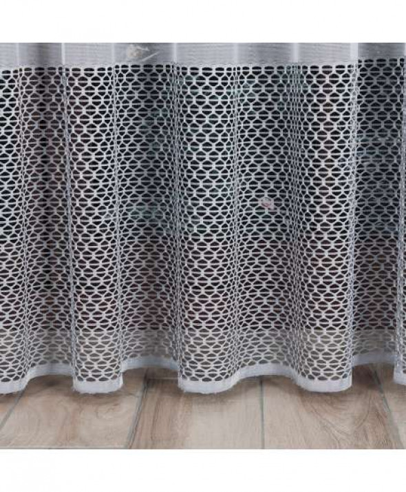 Firanka biała z szarym żakardowa pasowa 018601 wys. 250 cm.