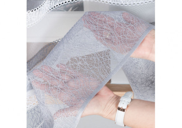 Firanka biała z szarym żakardowa pasowa 181015 wys. 160 cm.