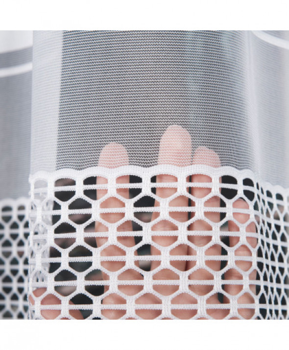 Firanka biała żakardowa pasowa 018601 wys. 160 cm.