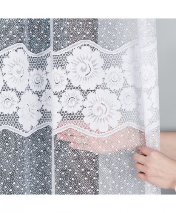 Firanka biała żakardowa pasowa 049360 wys. 250 cm.