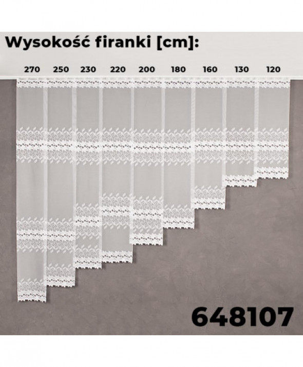 Firanka biała żakardowa pasowa 648107 wys. 220 cm.