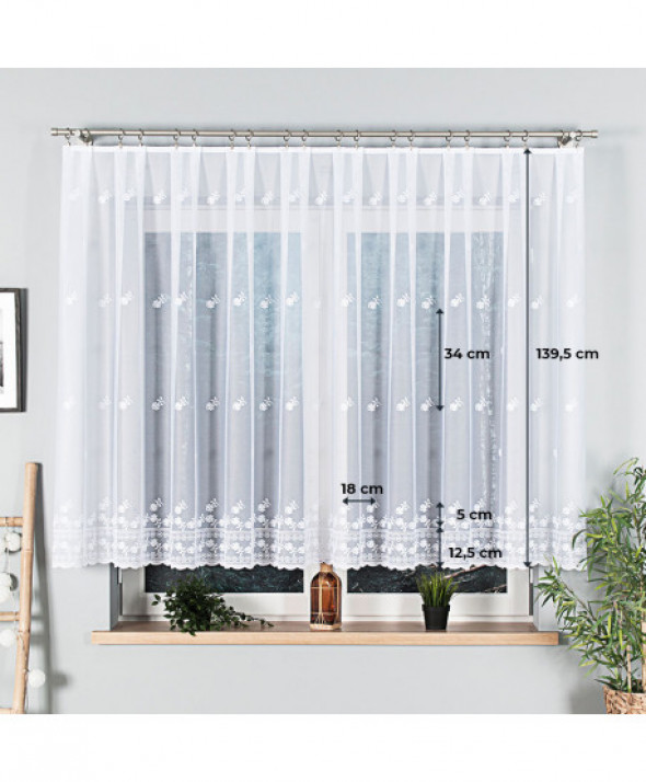 Firanka biała żakardowa po całości 023410 wys. 140 cm.