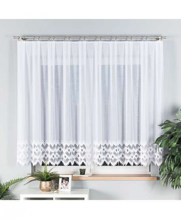 Firanka biała żakardowa z samym dołem 018989 wys.150 cm.