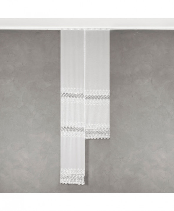 Firanka z aplikacją ze wzorem pasowym, wysokość 175cm, kolor 001 biały 007860/433/001/175000/1