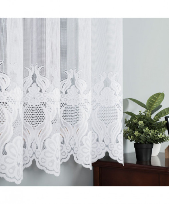 Firanka żakardowa ze wzorem na samym dole, wysokość 175cm, kolor 001 biały 015093/000/001/175000/1
