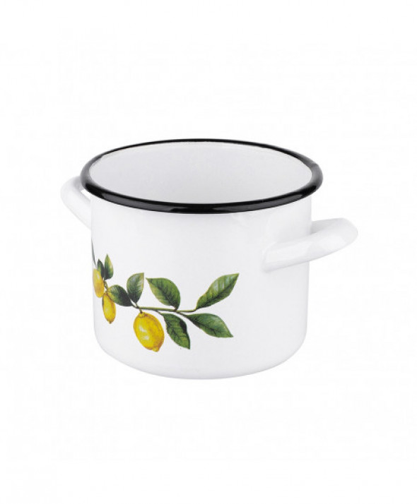 Garnek emaliowany Silesia Rybnik biały, dekoracja Lemon / Cytryny 3,3 l