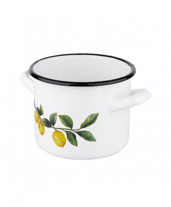 Garnek emaliowany Silesia Rybnik biały, dekoracja Lemon / Cytryny 4,4 l