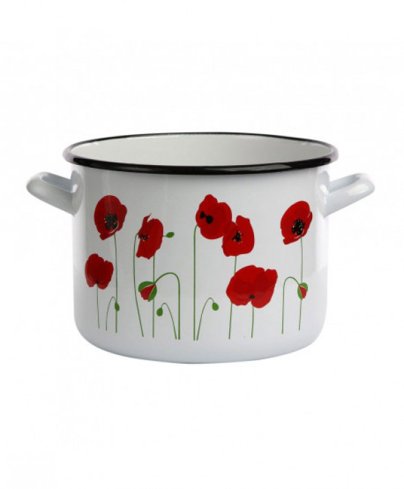 Garnek emaliowany Silesia Rybnik biały, dekoracja Maki 3,3 l