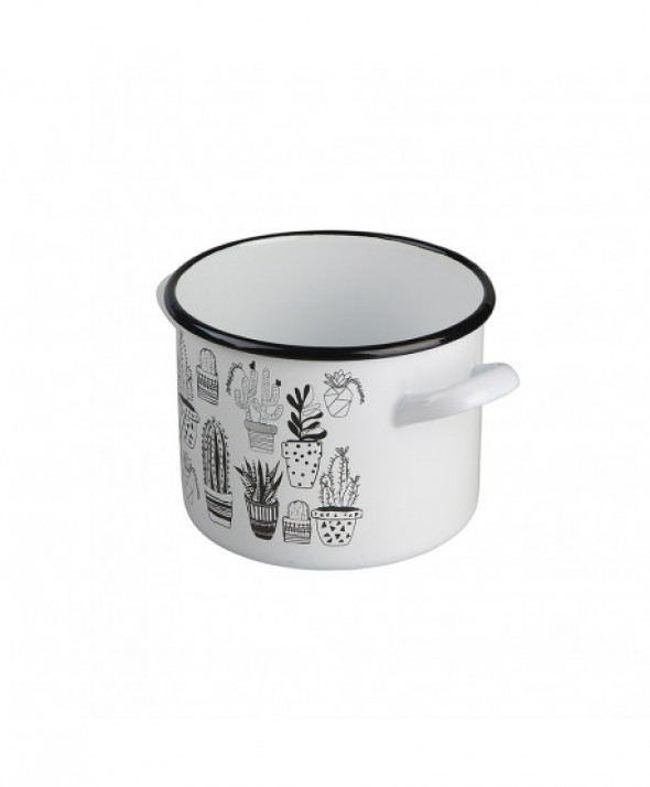 Garnek emaliowany Silesia Rybnik Cactus White 1,5 l