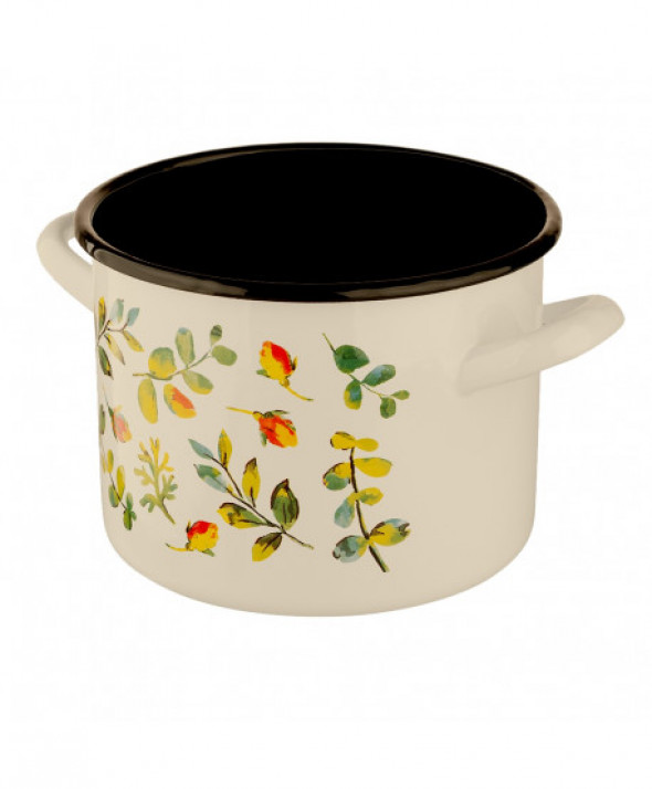 Garnek emaliowany Silesia Rybnik kremowy Pąki Róż 5,8l