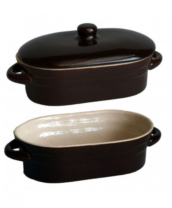 Garnek / pojemnik na smalec kamionkowy z pokrywą Krystynka 0,8 l