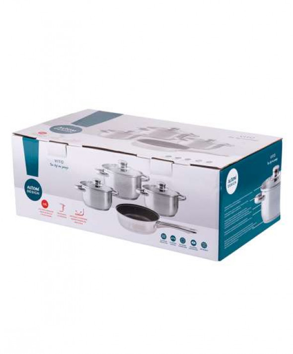 Garnki ze stali nierdzewnej z pokrywami + patelnia Vito (7 elementów)
