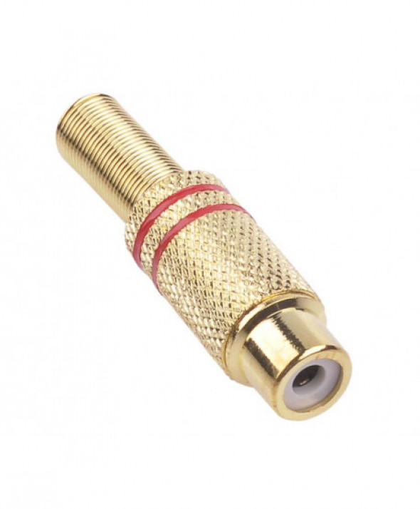 GNI0069B Gniazdo RCA złote 2 paski na kabel czerwone