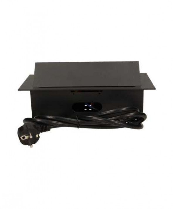 Gniazdo meblowe wpuszczane w blat z płaskim rantem 3x2P+Z, przewód 1,5m 3x1,5mm?, czarne