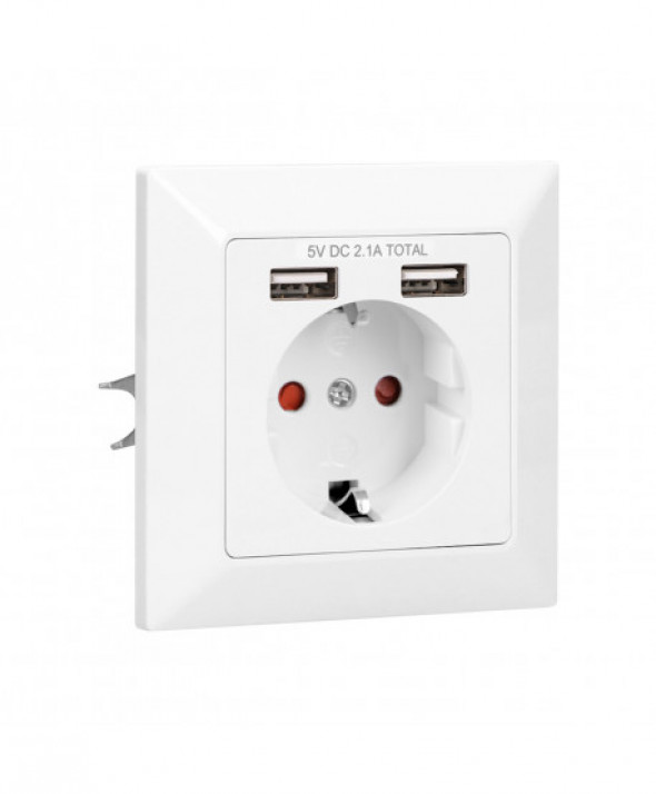 Gniazdo pojedyncze 2P+Z, USBx2, schuko