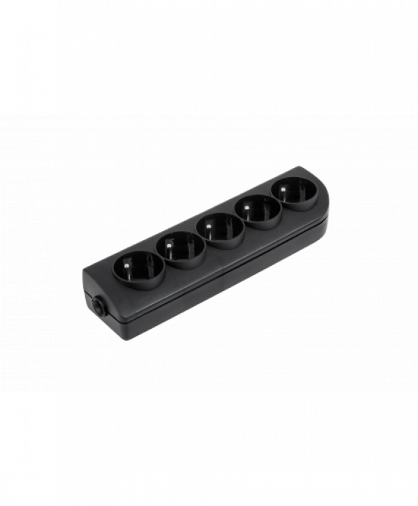 Gniazdo przedłużacza x 5 z uziemieniem czarne GN-50-2