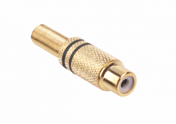 Gniazdo RCA złote 2 paski na kabel czarne