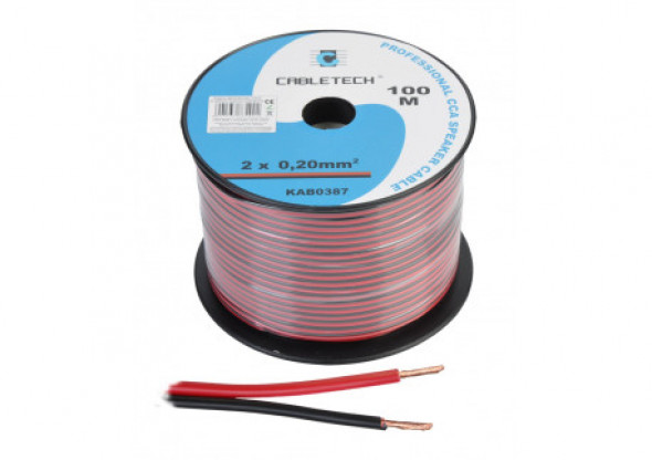KAB0387 Kabel głośnikowy CCA 0.20mm czarno-czerwony (rolka 100m)