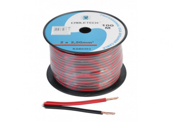 KAB0393 Kabel głośnikowy CCA 2.5mm czarno-czerwony (rolka 100m)