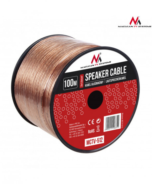 Kabel głośnikowy Maclean 2*1.5mm2 / 48*0.20CCA 3,5*7,0mm TRANSPARENT PVC 100m  MCTV-512
