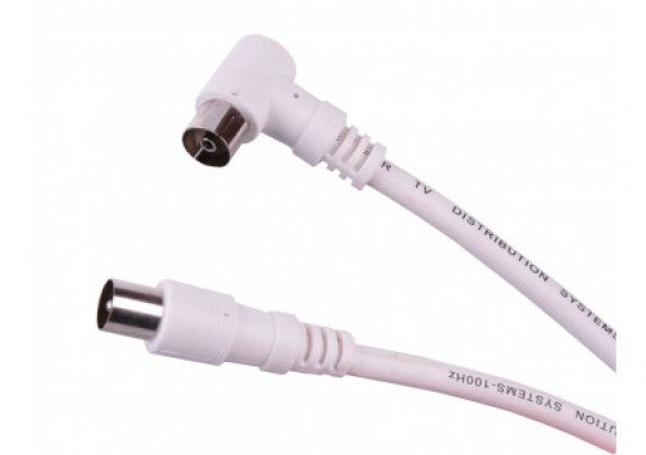 Kabel TV - Video kątowo - prosty biały 5m