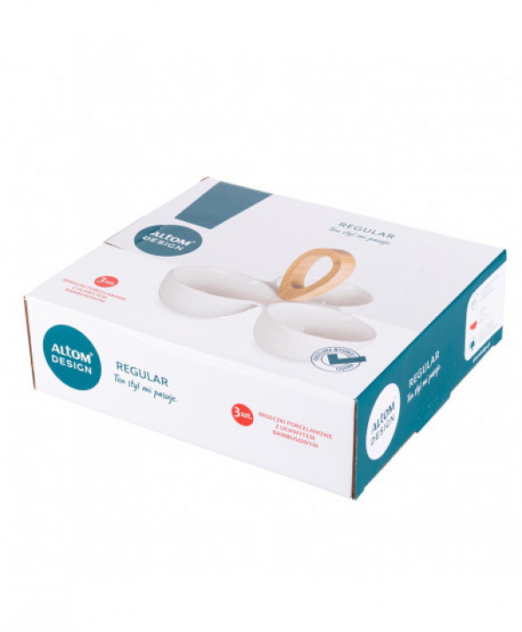 Komplet 3 miseczek do dipów i przekąsek z bambusowym uchwytem porcelana Regular