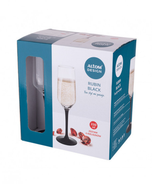 Komplet 6 Kieliszków do szampana i wina musującego Rubin Black 220 ml