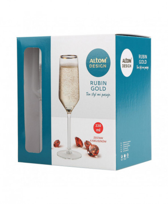 Komplet 6 kieliszków do szampana Rubin Gold 220 ml